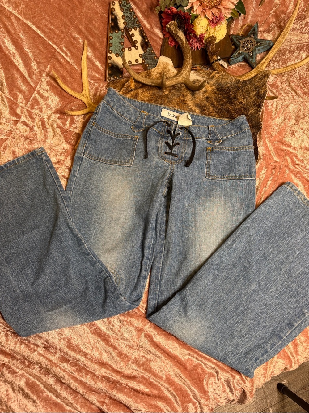Vintage Y2K Jordache Lo-Rise Lace Up Flare Jeans 9/10 100% Cotton